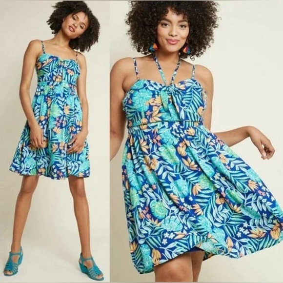 Modcloth Tropical Turquoise Floral Halter Convertible Mini Dress Medium - Picture 12 of 12